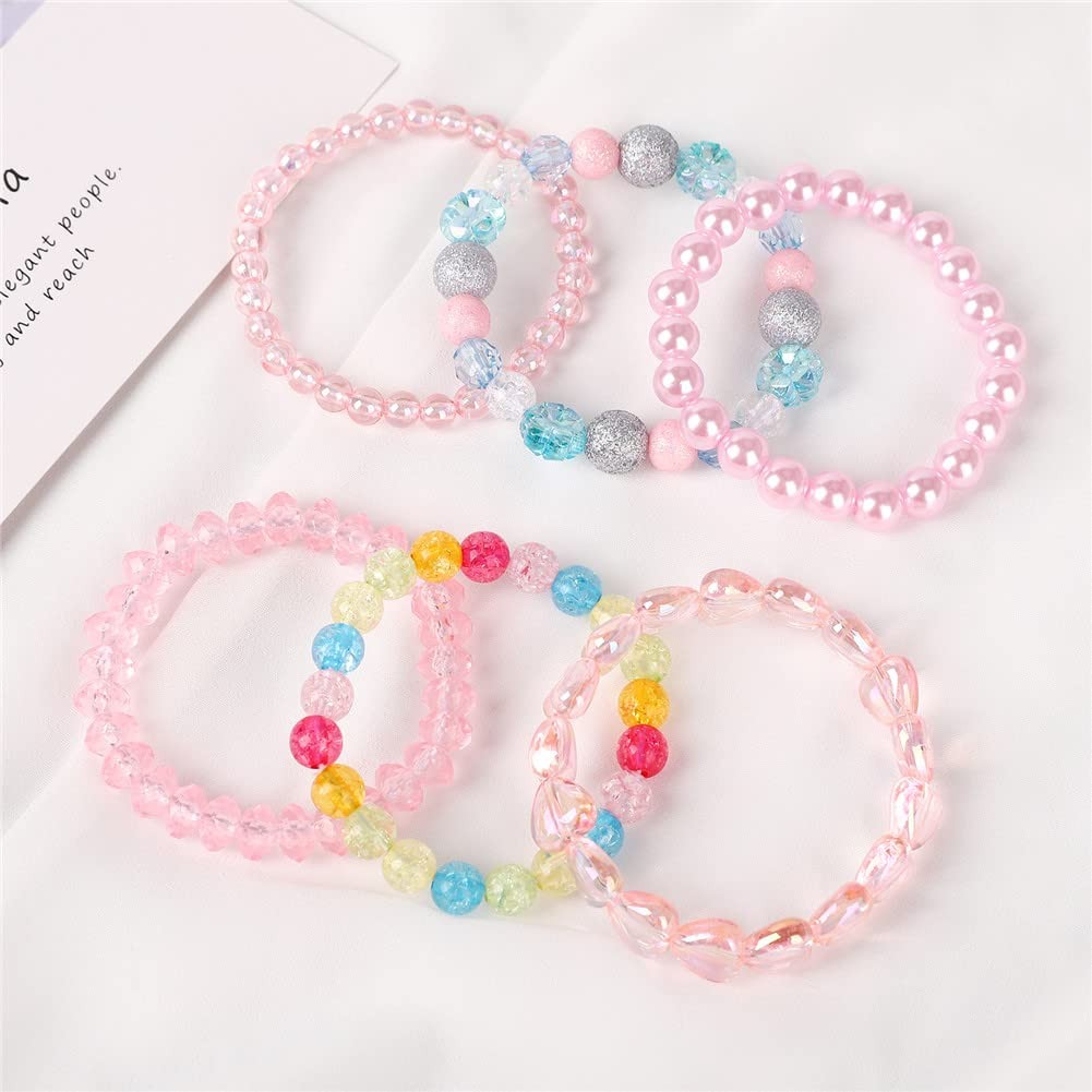 Pulseras elásticas cuentas, pulsera amor rosa, conjunto de bisutería para niñas