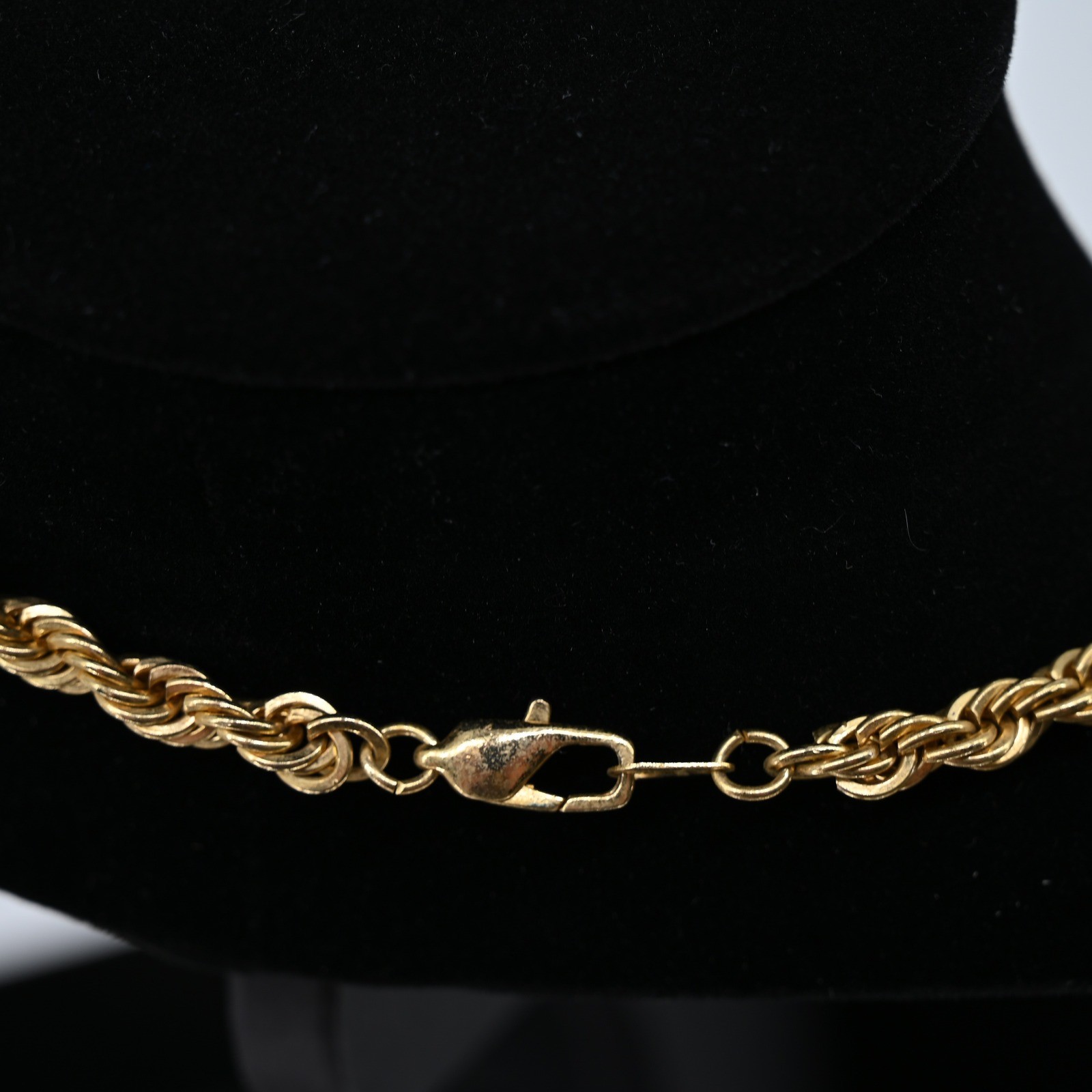 Vintage 18KGP Gold Plated Rope Chain Necklace Crystal Pave Ball Slider Pendant