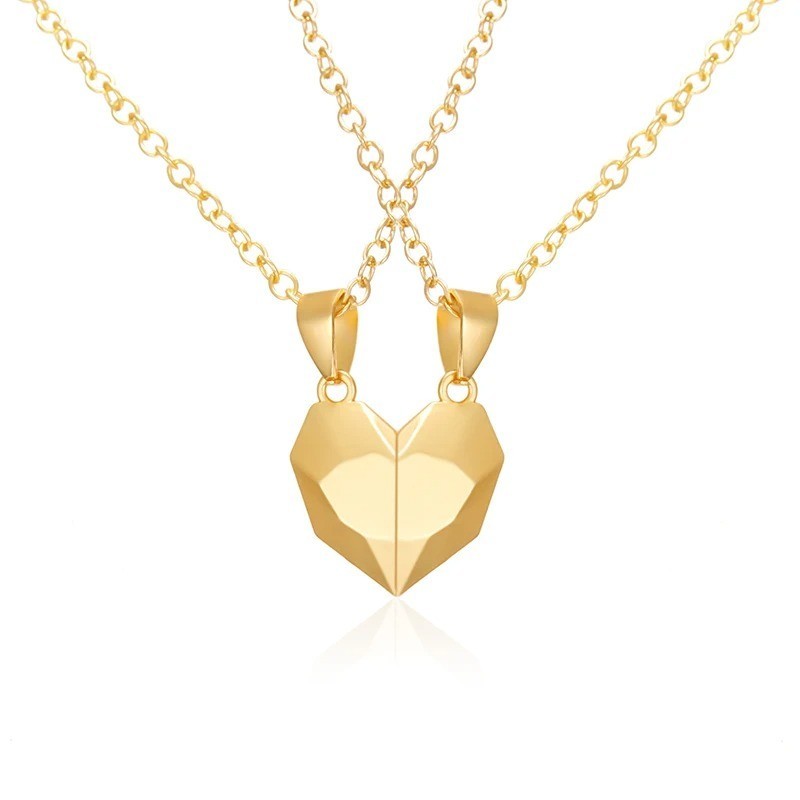 2Pcs Couple Friendship Magnetic Matching Love Heart Distance Pendant Necklace