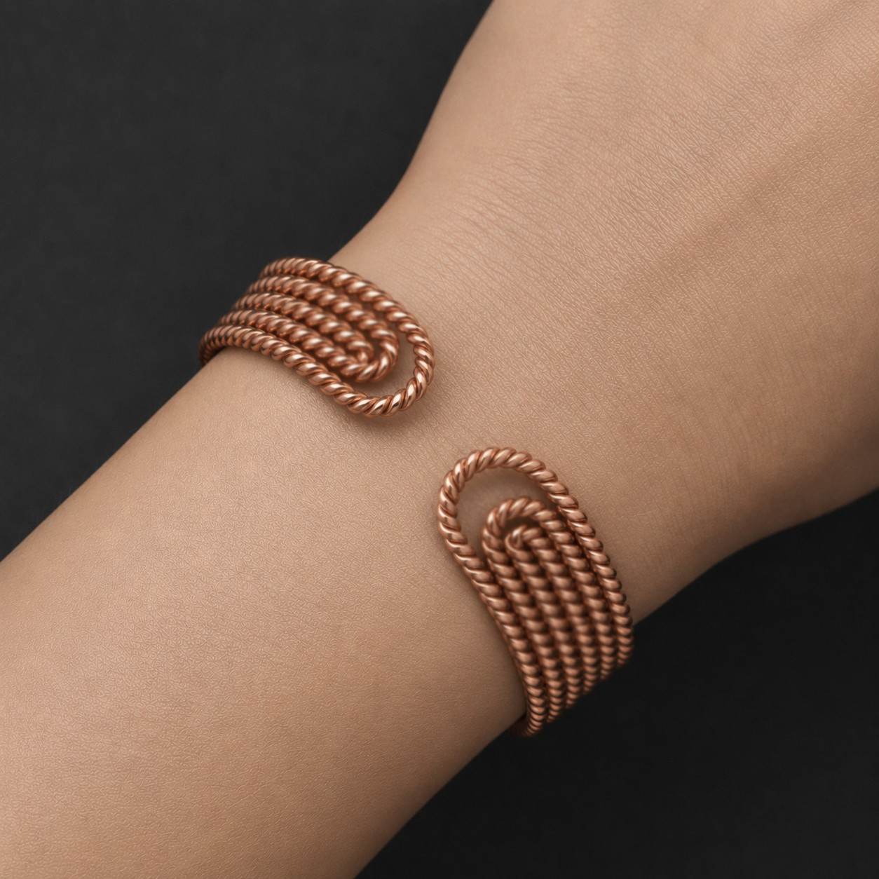 Double Twisted Pure Copper Bracelet, Meditation Energy Biofield Jewelry