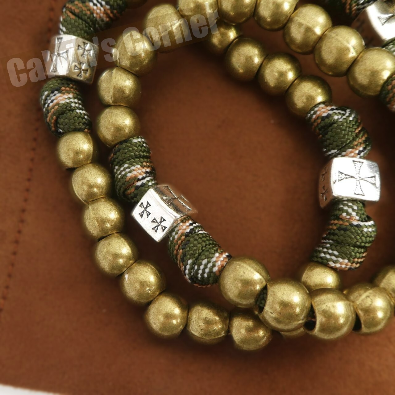 St Benedict Paracord Rosary Necklace Army Green Metal Bead Crucifix Cross 20″