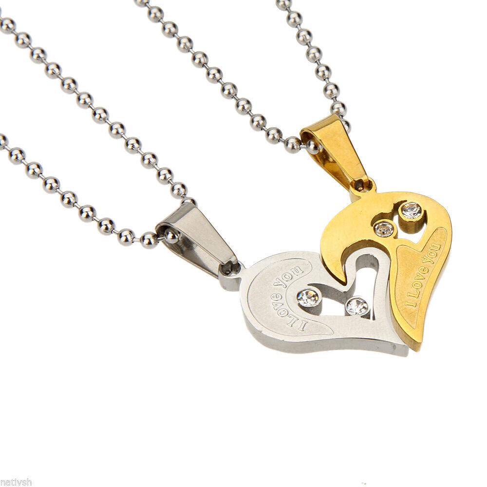 Mens Womens Couple Pendant Necklace His and Hers Gift Stainless Steel Love Heart
