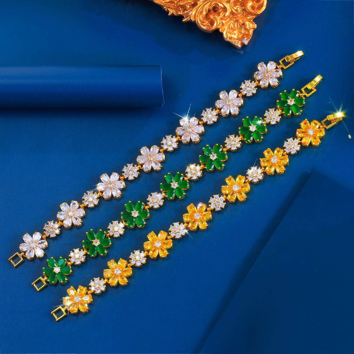 Wedding Cubic Zirconia Pretty Flower Bracelet Silver Plated Women Party Jewelry