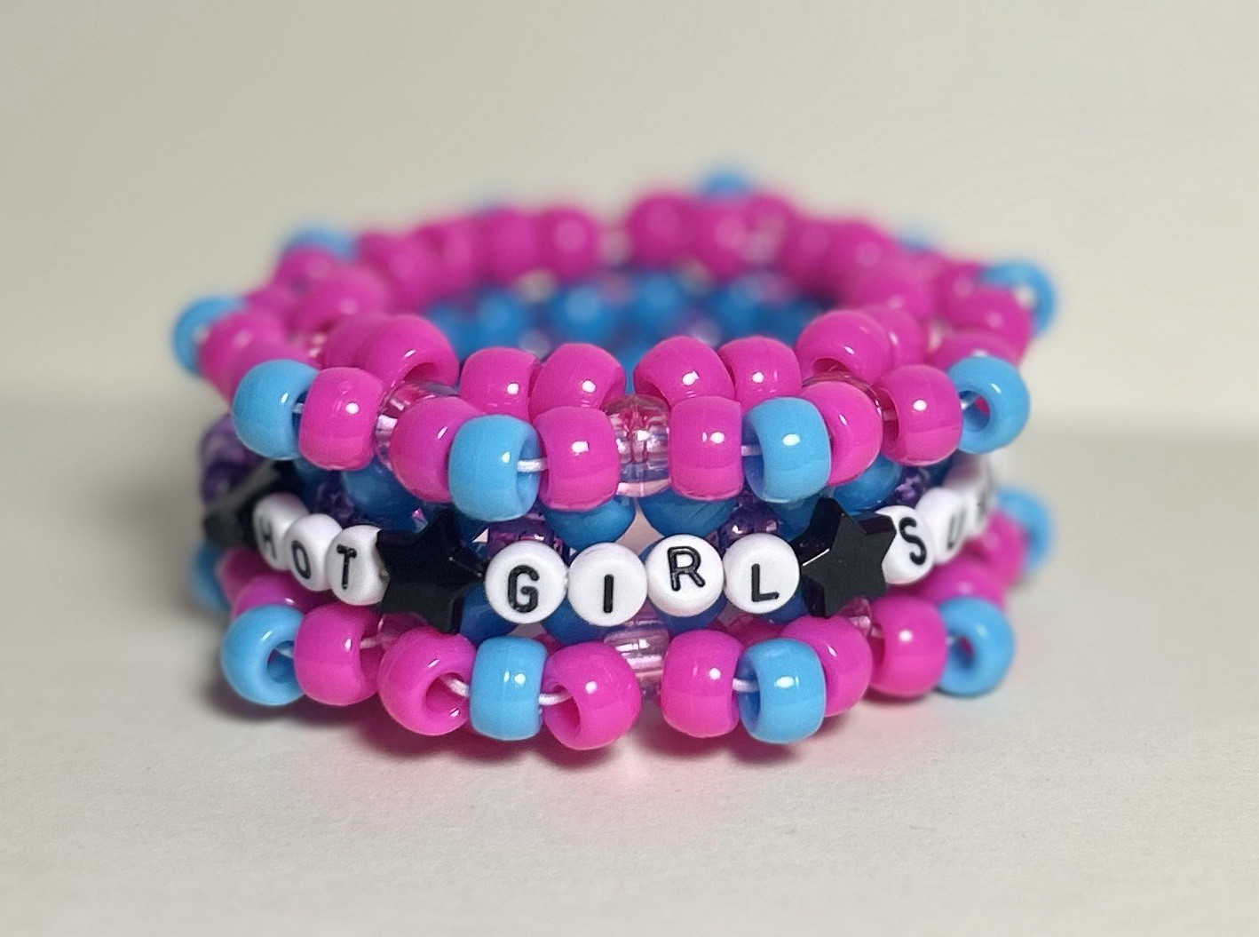 Hot Girl Summer Rave Kandi Pony Beaded Festival Rotator Cuff Pink Blue Purple