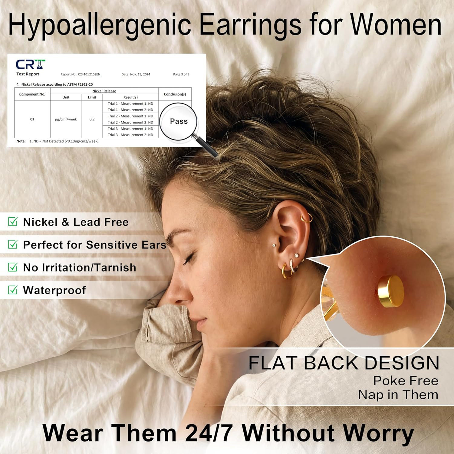 Small Gold Huggie Hoop Stud Earrings Set for Women Stack, Flat Back 316L Hypoall
