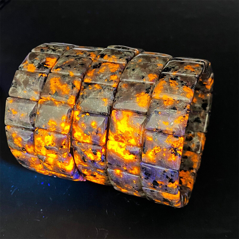 Natural Yooperlite Bracelet Halloween Stone Bracelet UV Reactive Yooperite Rock