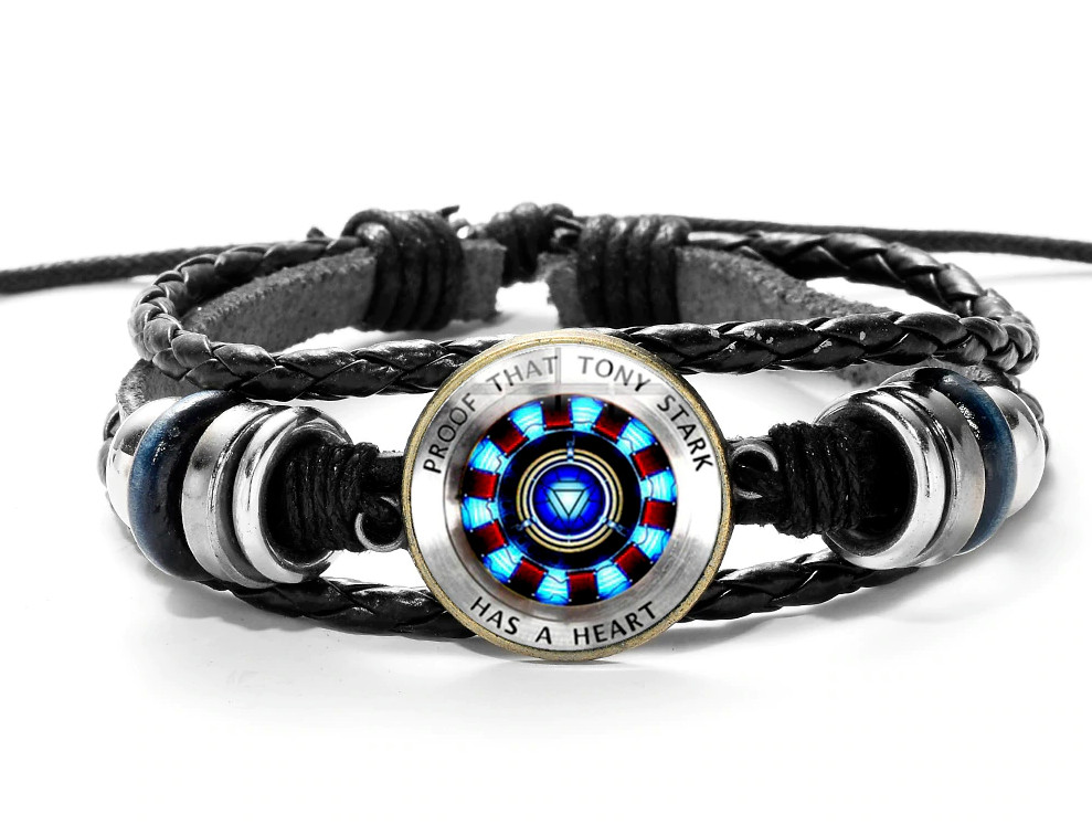 Iron Man PROOF THAT TONY STARK HAS A HEART Leather & Stainless Steel Bracelet