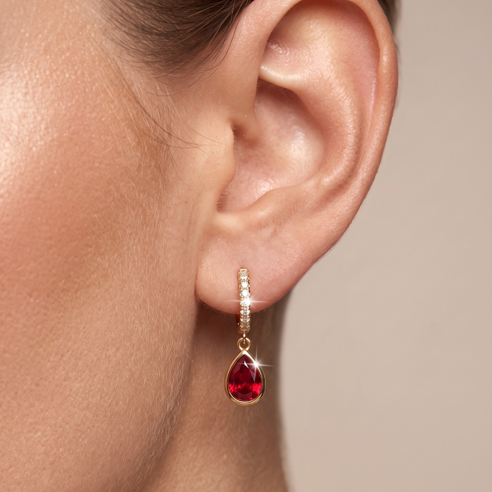 Luxury Synthetic Ruby Teardrop Earrings Zircon Dangle Jewelry Women’s Gift