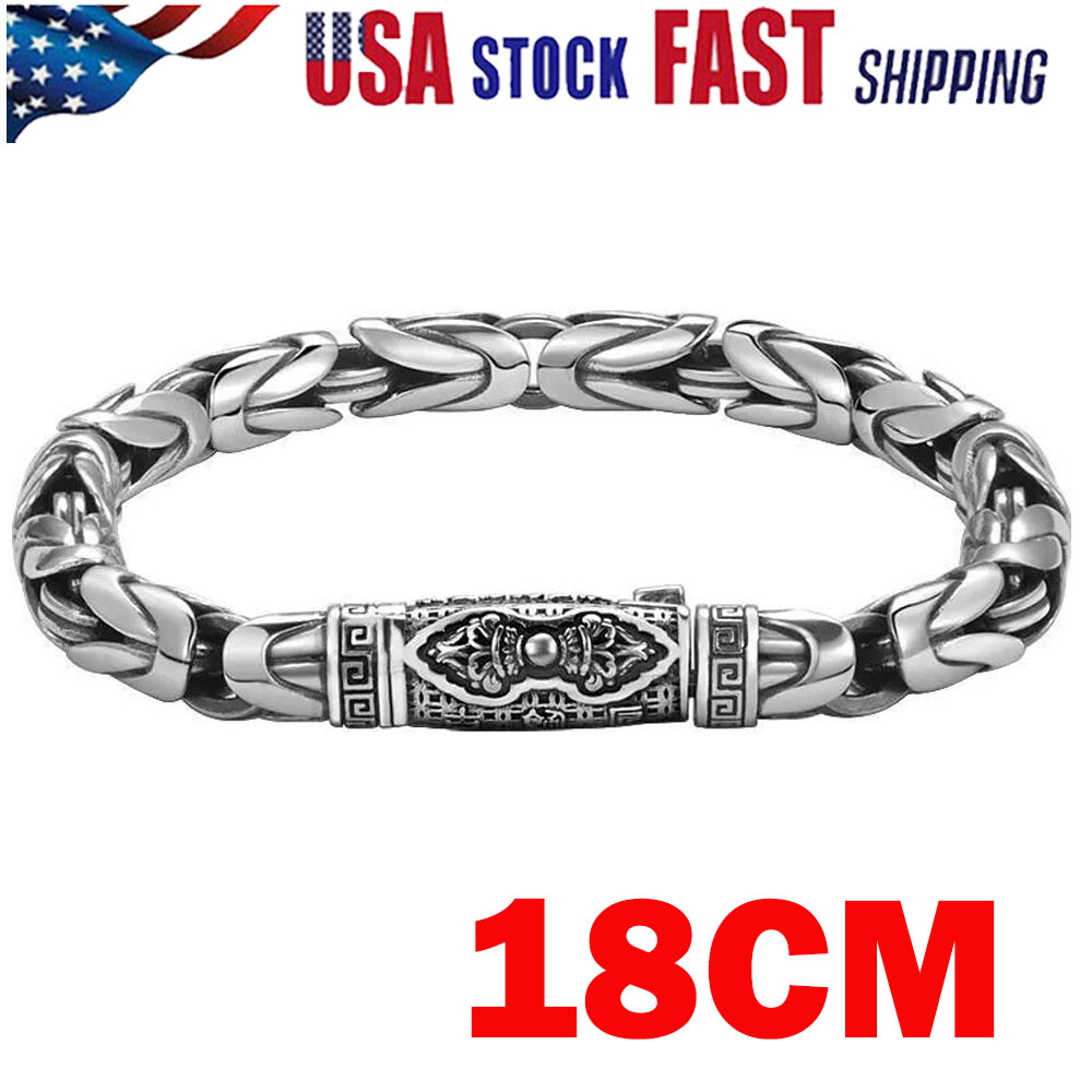 18CM Silver Plated Bangle Copper Bracelet Chain Popular Vintage Jewelry Mens HOT