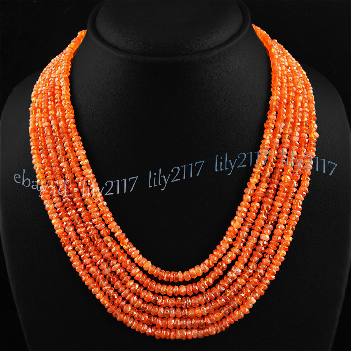 NATURAL 6 ROWS 2x4MM FACETED RICH ORANGE CARNELIAN JADE BEADS NECKLACE 17-22”