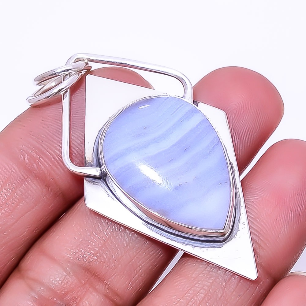Blue Lace Agate – Namibia Designer Handmade 925 Sterling Silver Pendant 2.11″P29
