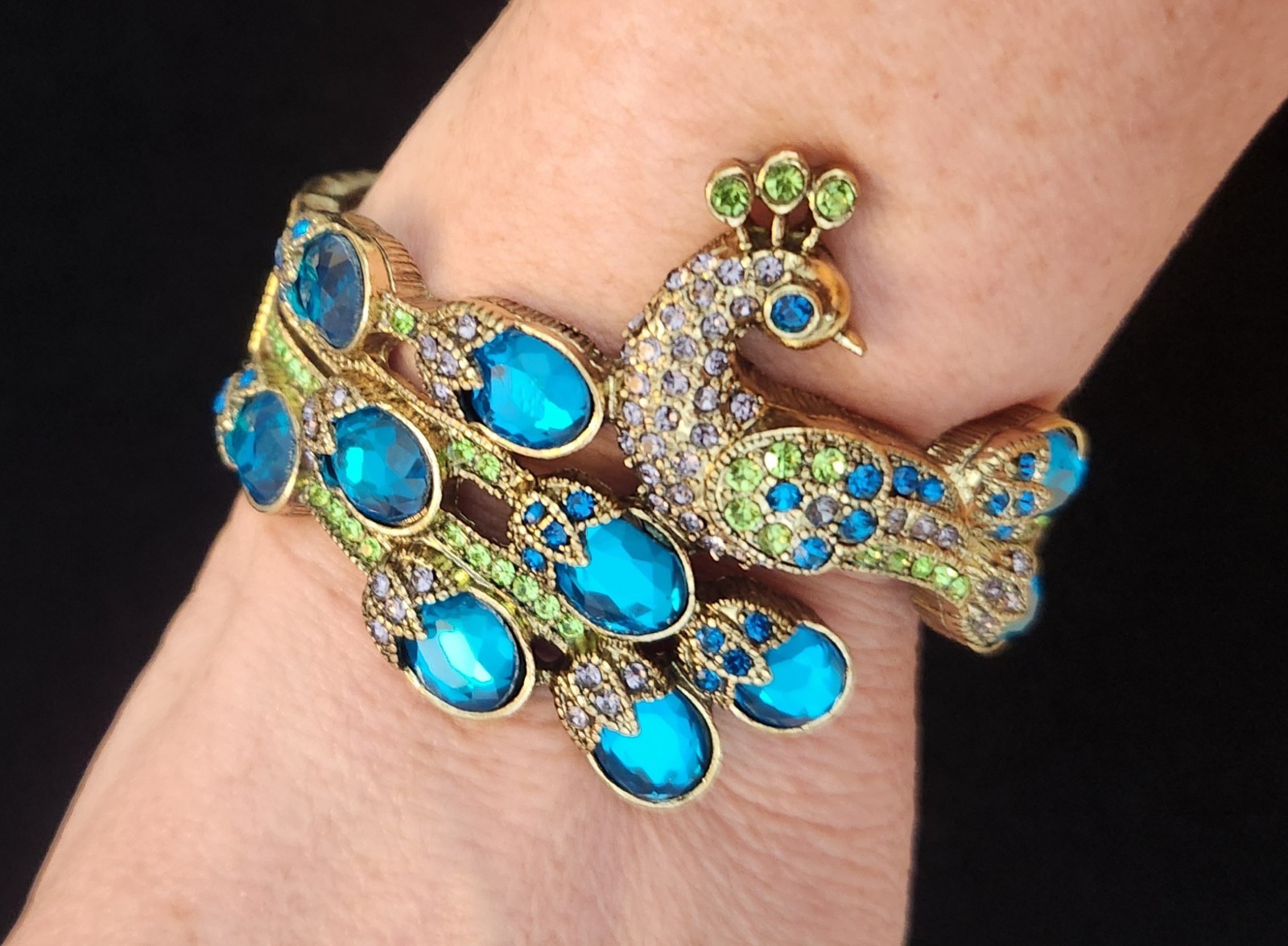 Heidi Daus Inspired Hinged Peacock Bangle Bracelet