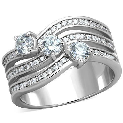 TK1683 – High polished (no plating) Stainless Steel Ring with AAA Grade CZ in