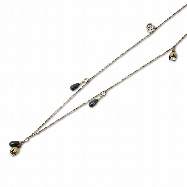 GUCCI Antique Finish Interlocking G Flower Motif Long Necklace Gold Authentic