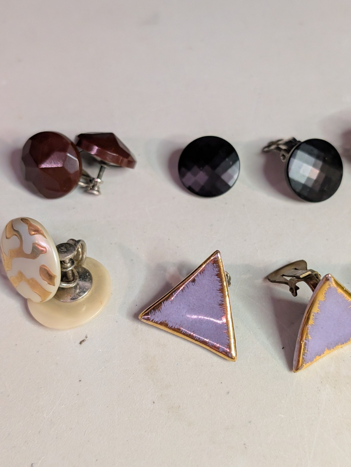 8 Pc Vintage Stud + Clip-On Multicolor Metal/Plastic Earrings