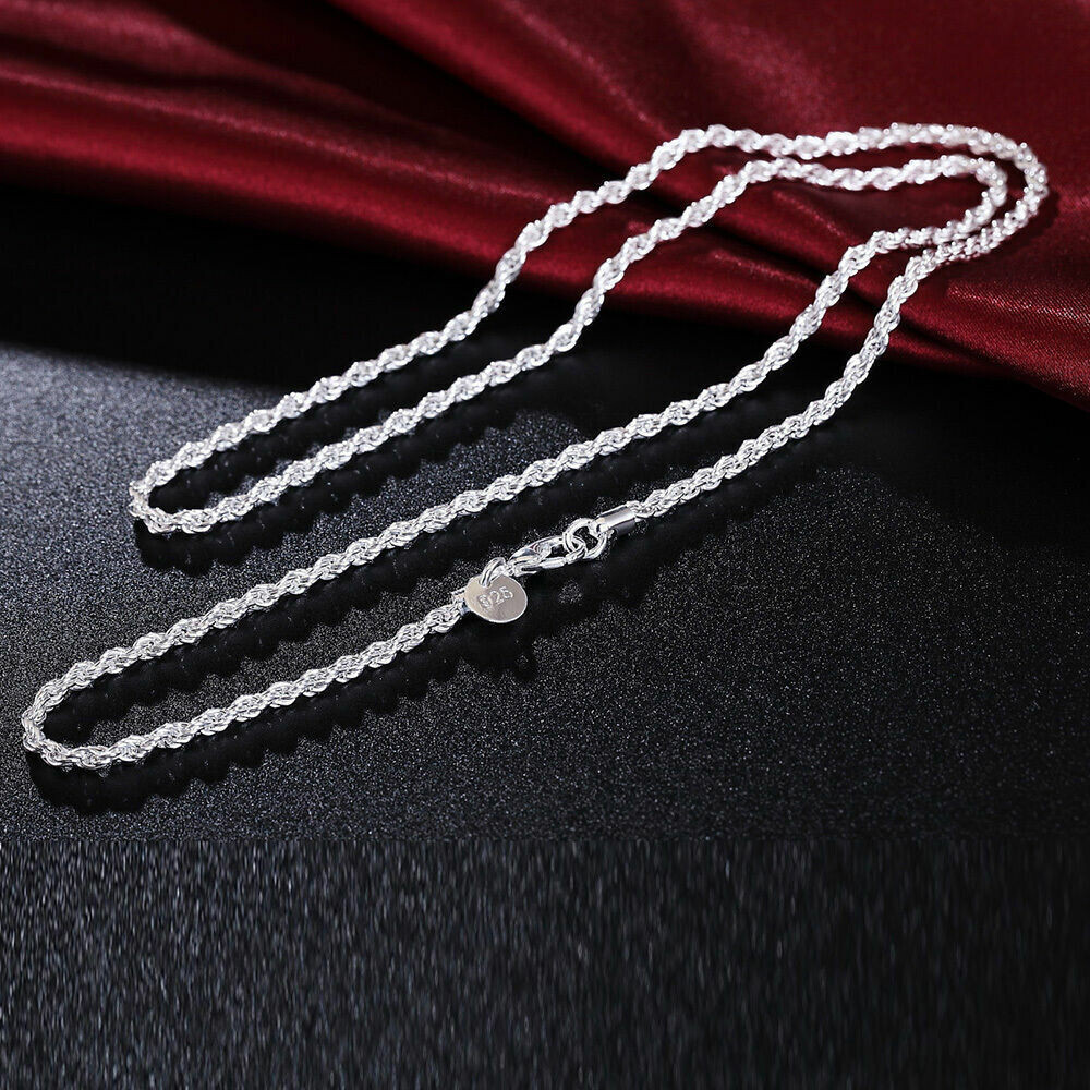 Diamond Cut Shiny 925 STERLING SILVER plated 4MM ITALIAN ROPE chain 28″ necklace