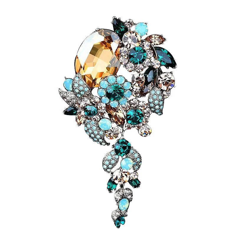 Female Winter Coat Long Tassel Brooch Rhinestone Corsage Fashion Suit Pin Gift