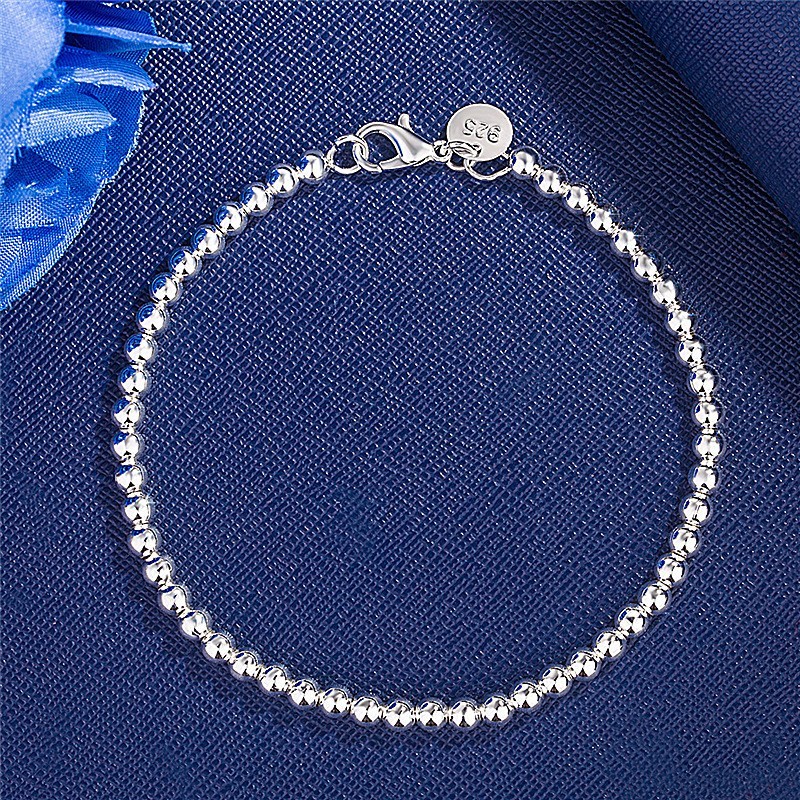 925 Silver Plated Stunning 4mm Beaded Chain Bracelet Lobster Clasp 20 cm 7.9 in