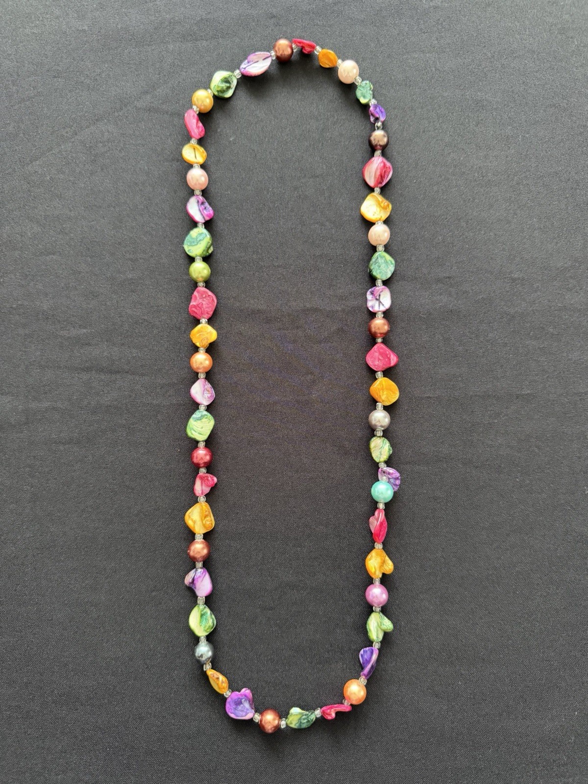 Bright Rainbow Multicoloured Pearl Beaded Long Lariat Flapper Layering Necklace