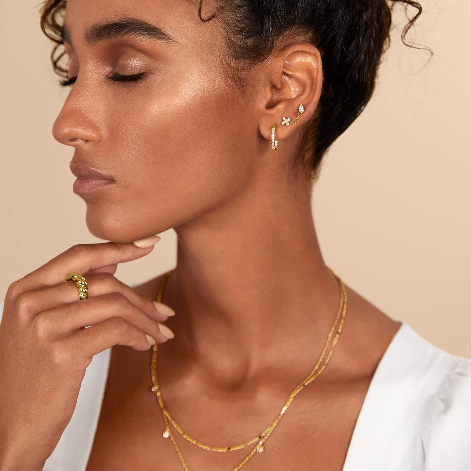 14K Gold Plated Sterling Silver Posts Dainty Mini Multi-Shape Flat Back Stud Ear