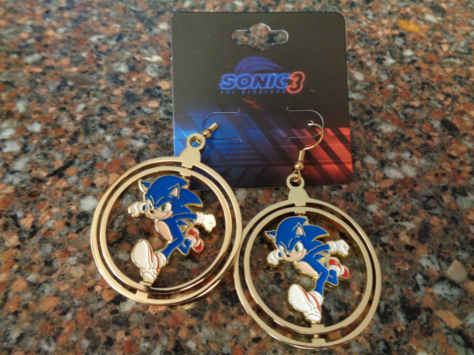 Sonic The Hedgehog Sonic Rings Drop Earrings Gold Tone Spinning Brand New