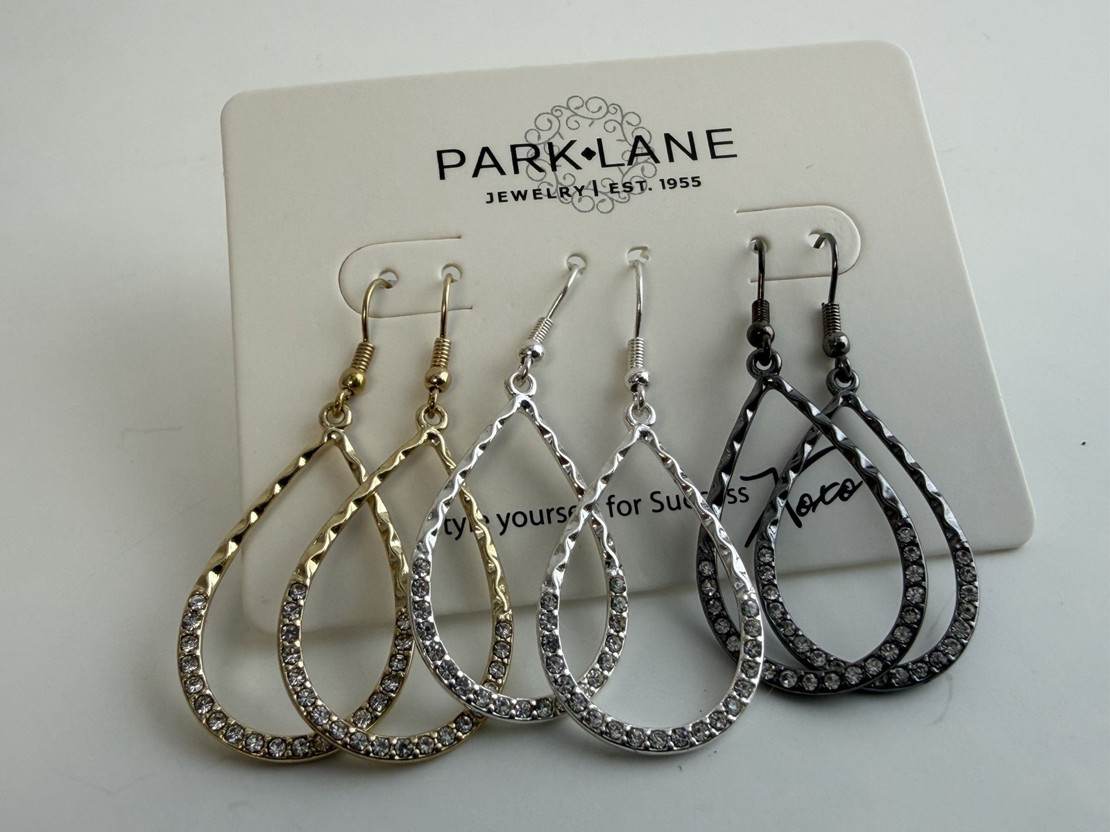 Park Lane Earrings-Oui- 3 Pairs L-Hematite, Yellow Gold & Rhodium Plated NIB