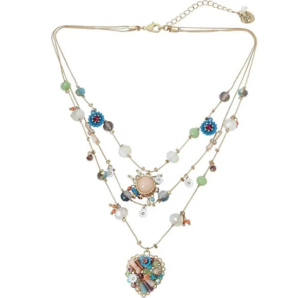 Betsey Johnson Layered Butterfly Charm Necklace Colorful Multi Strand