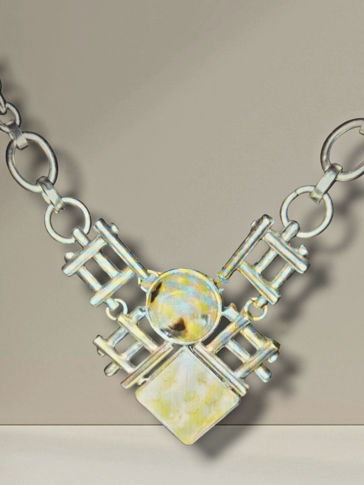 nwt geometric necklace silvertone abstract crosshatch statement bib