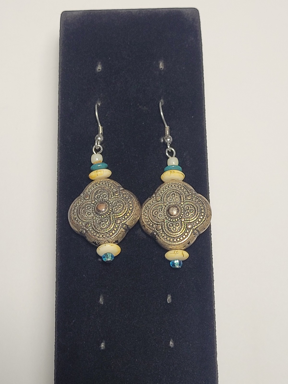 Bronzetone Boho Tribal Style Quatrefoil Clover Dangle Beaded Statement Earrings
