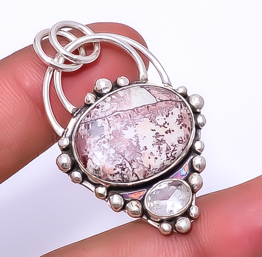 Sonoran Dendritic Jasper Gemstone 925 Sterling Silver Pendant 1.79″ A359