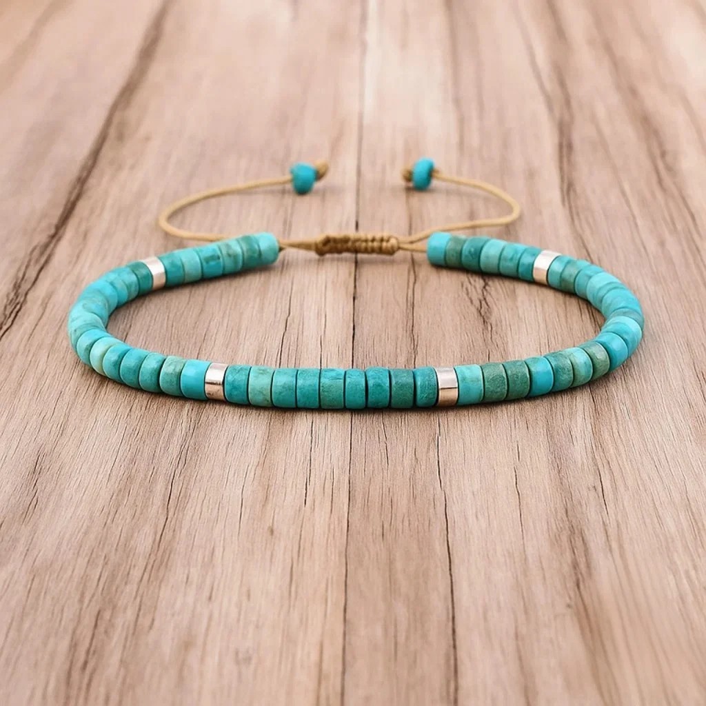 Natural Turquoise Blue Sea Stone Bracelet Healing Gemstone Bracelet Handmade
