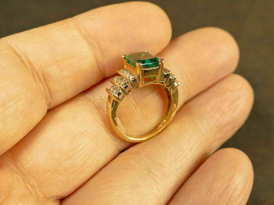 2.50Ct Emerald Cut Lab Created Emerald Engagement Ring 14K Yellow Gold Plated