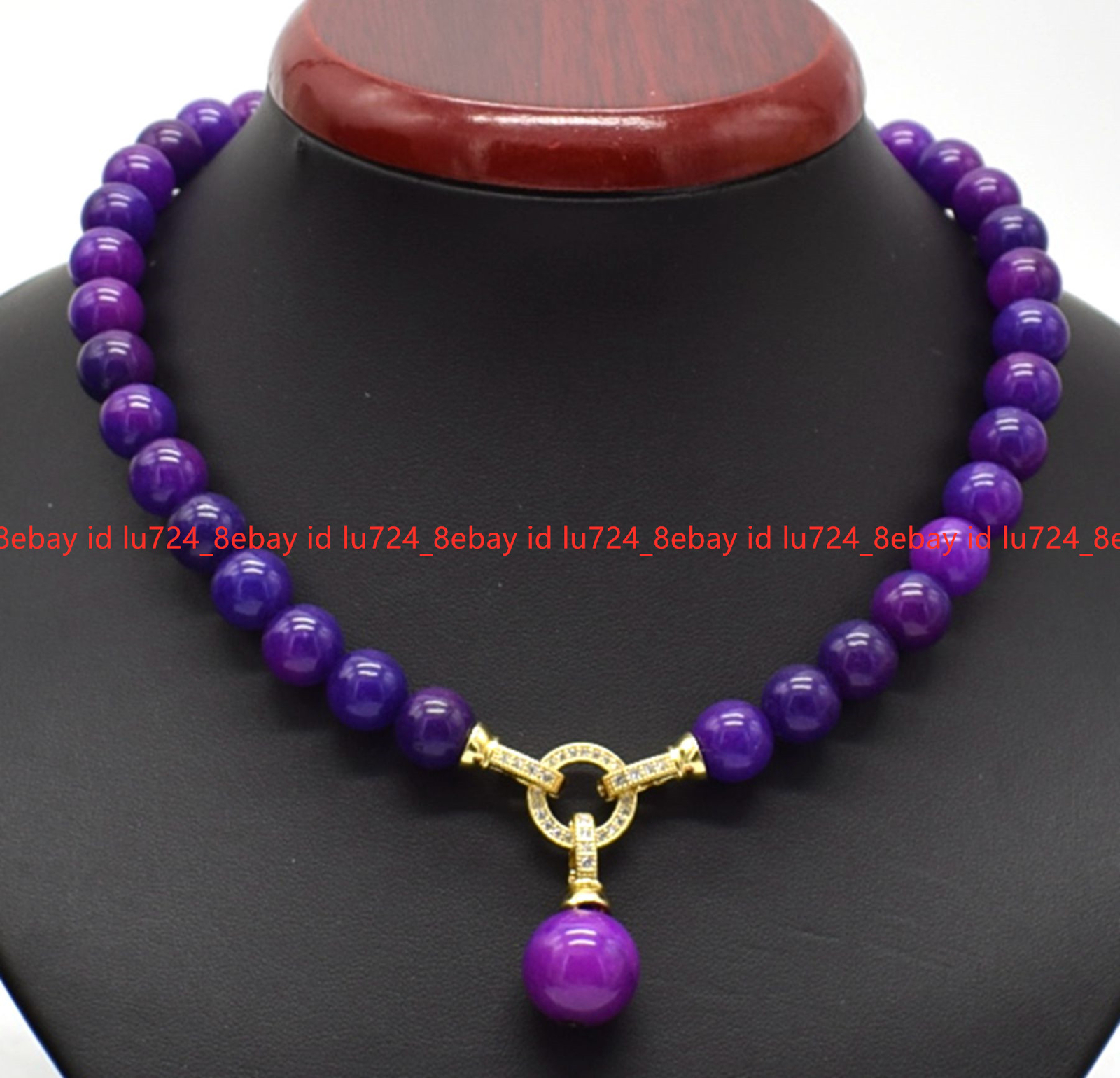 Natural 10mm Purple Sugilite Round Gemstone Beads Pendant Necklace 16-28″