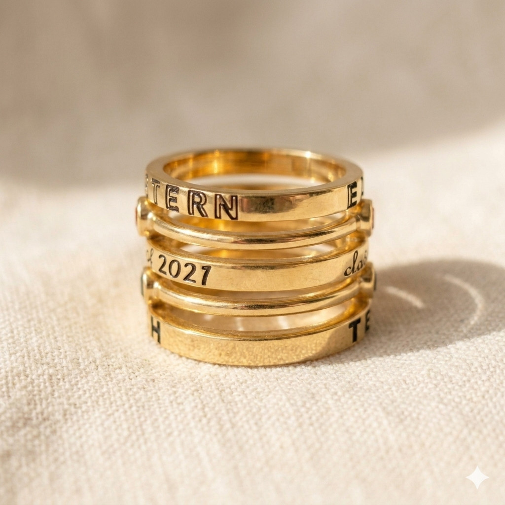Personalized Engraved Stack Ring Set For Her In 925 Silver Graduation Class Ring
