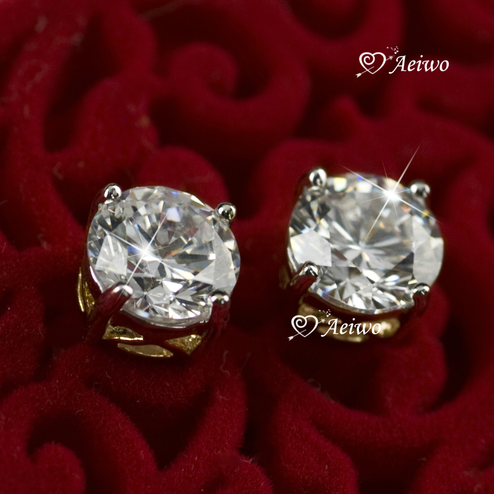 18K YELLOW WHITE GOLD GF STUD MADE WITH SWAROVSKI CRYSTAL EARRINGS 6MM