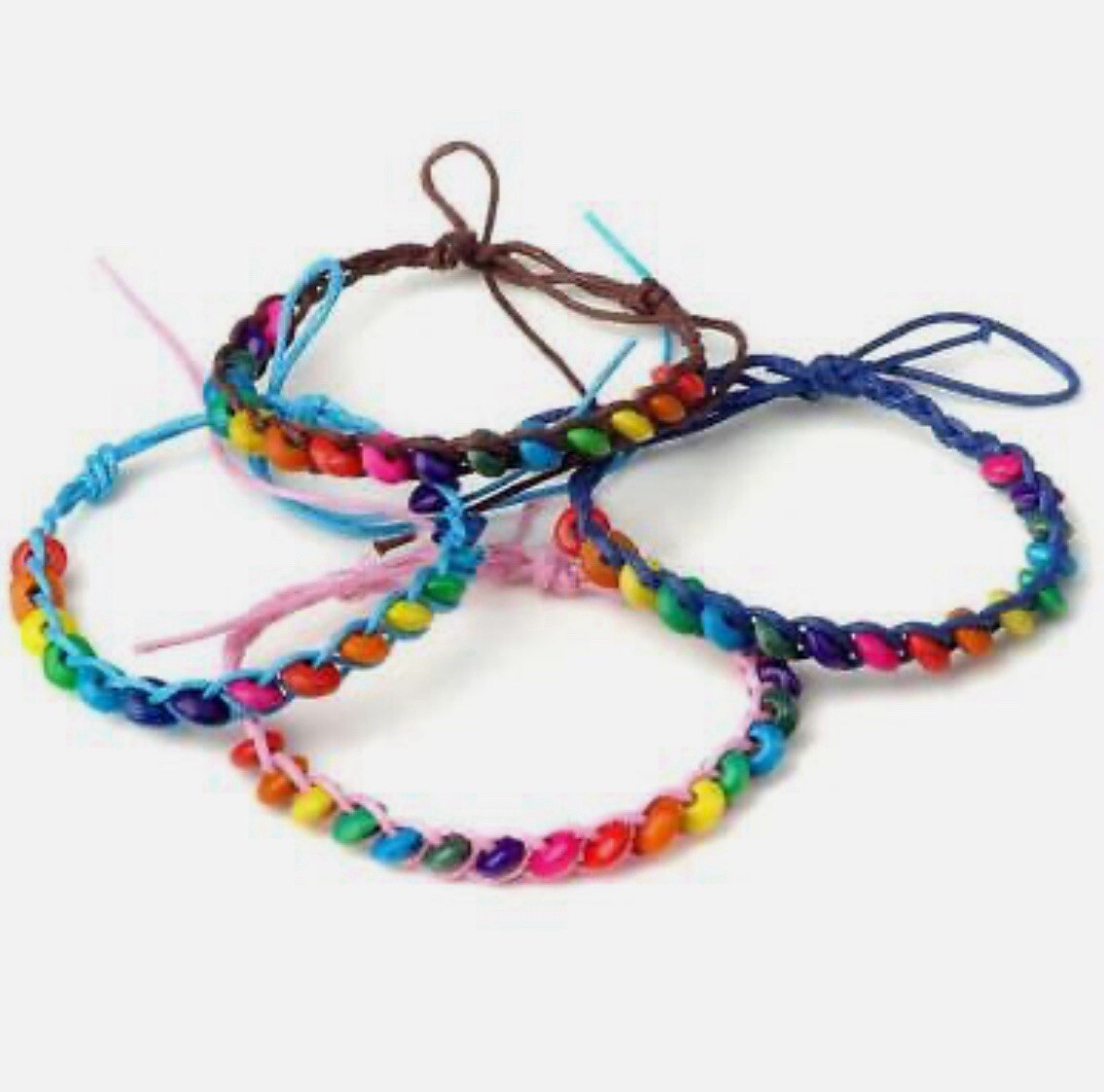 Kids Multicoloured Corded Beaded Friendship Bracelet Gift Present Party Bag 4 Pk