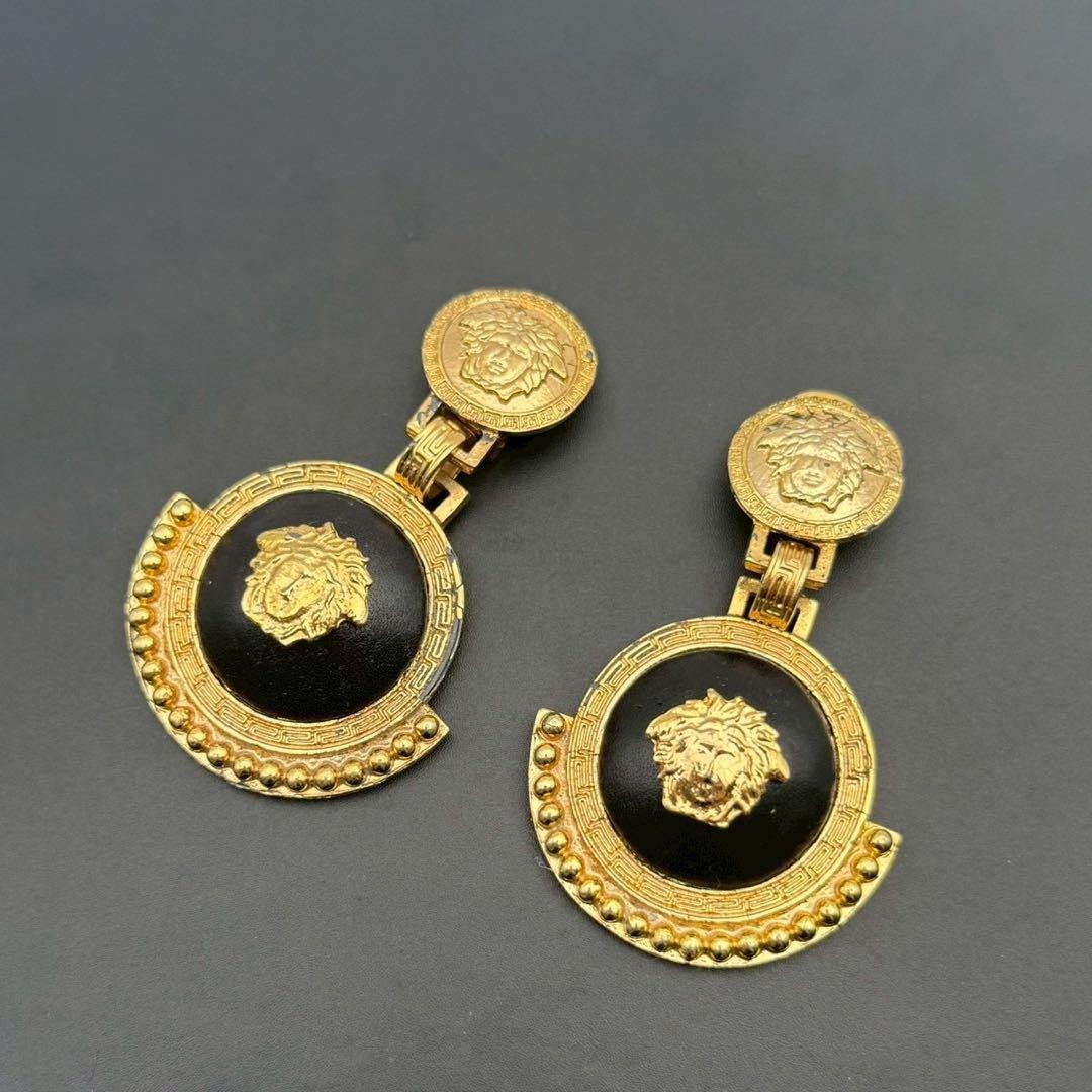 Gianni Versace Earrings Gold Medusa Double Strand Womens Vintage From Japan