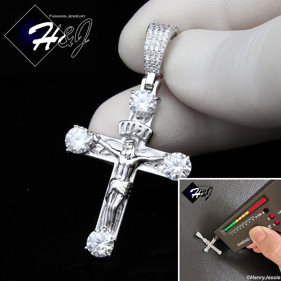 MEN SOLID 925 STERLING SILVER MOISSANITE 3D JESUS CHRIST CROSS PENDANT*MSP575