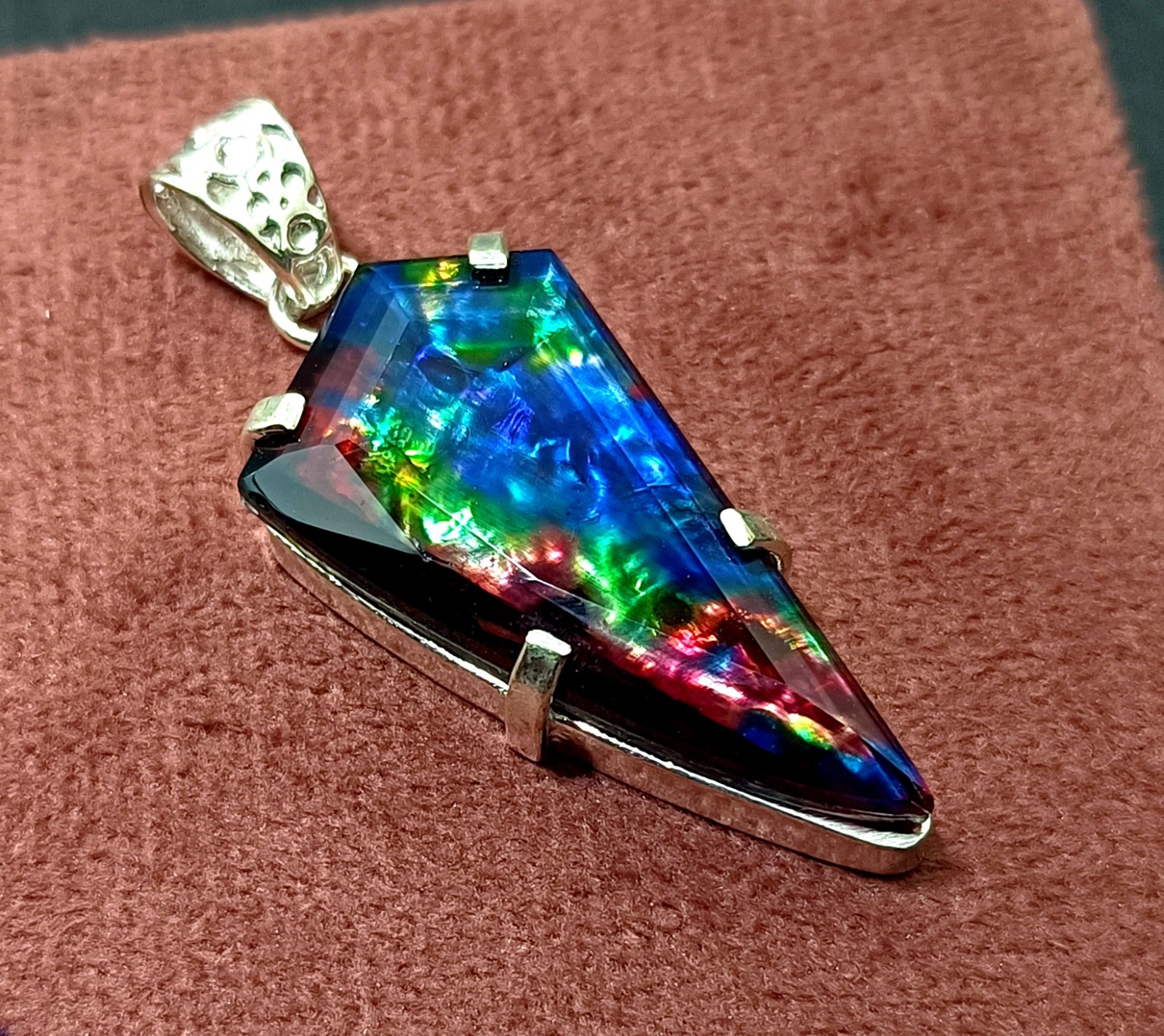 GIE Certified 49.25Ct Natural Ammolite 925 Solid Silver Rainbow Pendant Gemstone