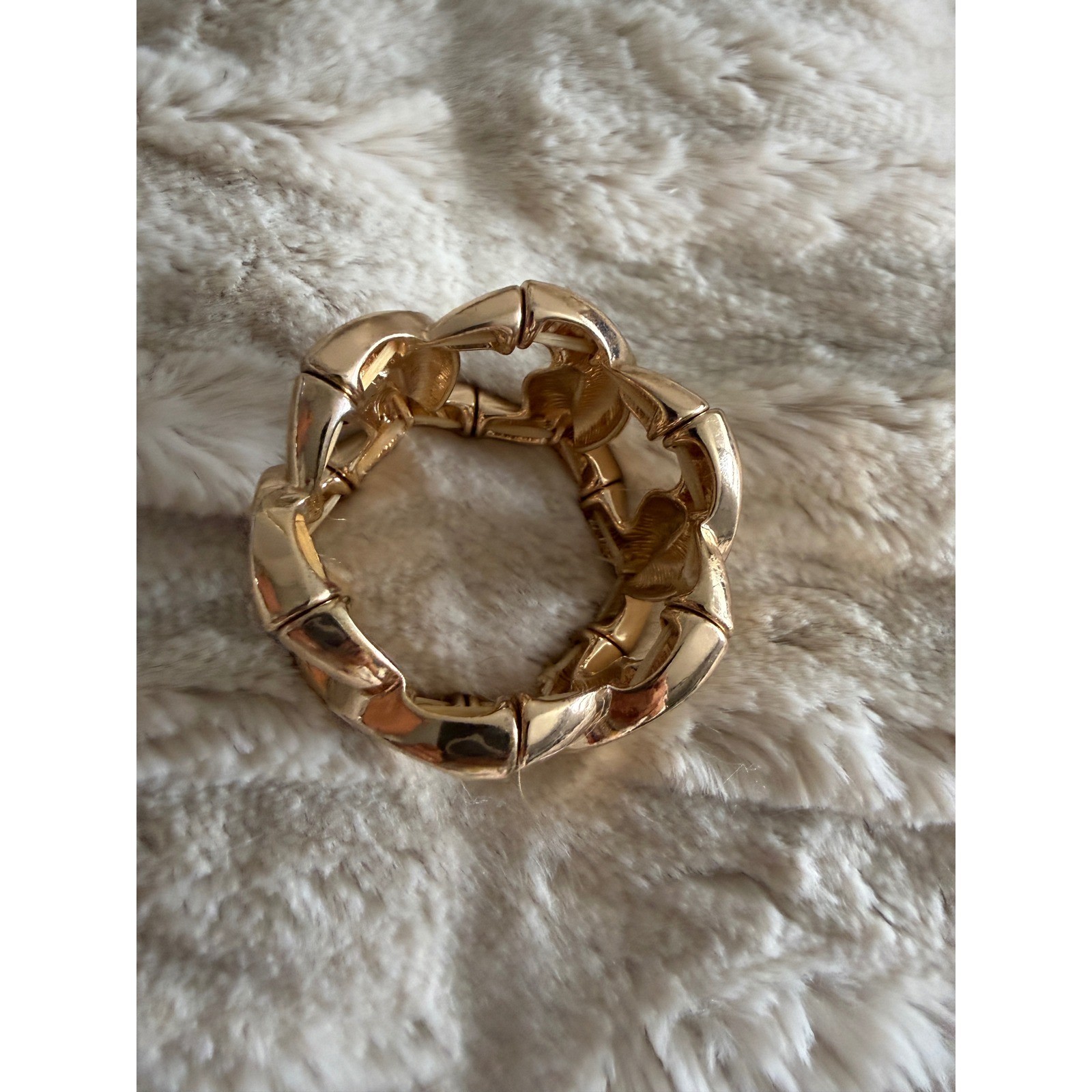 Chunky Gold Tone Oversized Chain Link Stretch Bracelet Bold Wide Cuff Bangle