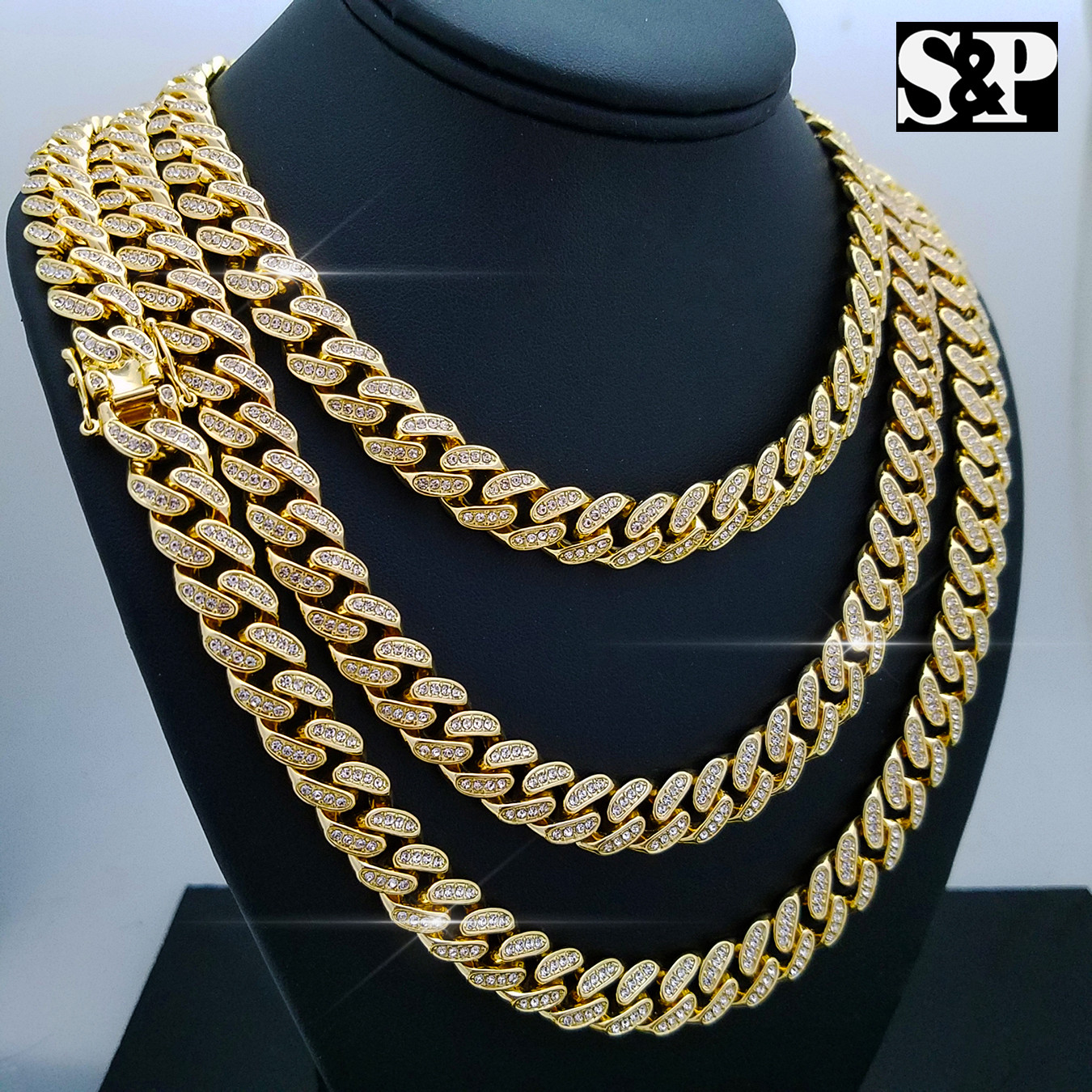 Hip Hop Full Iced Gold Tone 12mm 18″ 20″ 24″ 30″ Miami Cuban chain Necklace