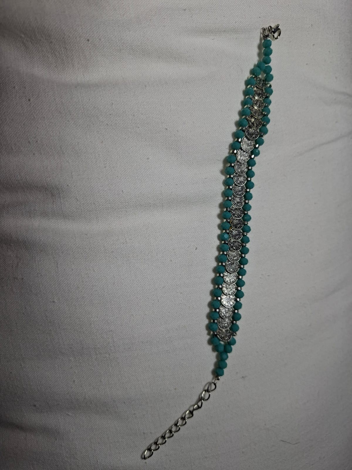 Handmade Ma’an Stone Turquoise Bracelet Silver Tone Adjustable Jewelry Gift