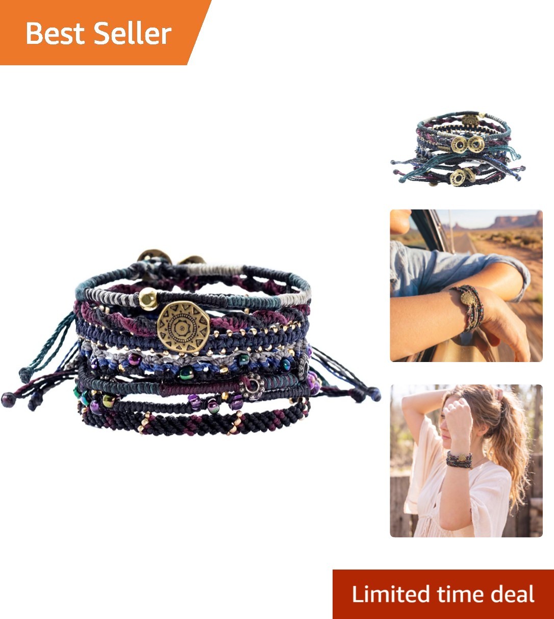 Waterproof 7-Piece Earth Charm Bracelet Stack – Trendy Boho Jewelry for Women
