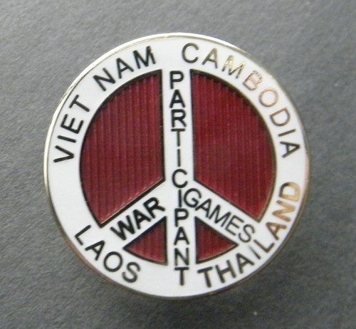 PEACE SIGN WAR GAMES PARTICIPANT LAOS BADGE CAMBODIA VIETNAM LAPEL PIN 1 INCH