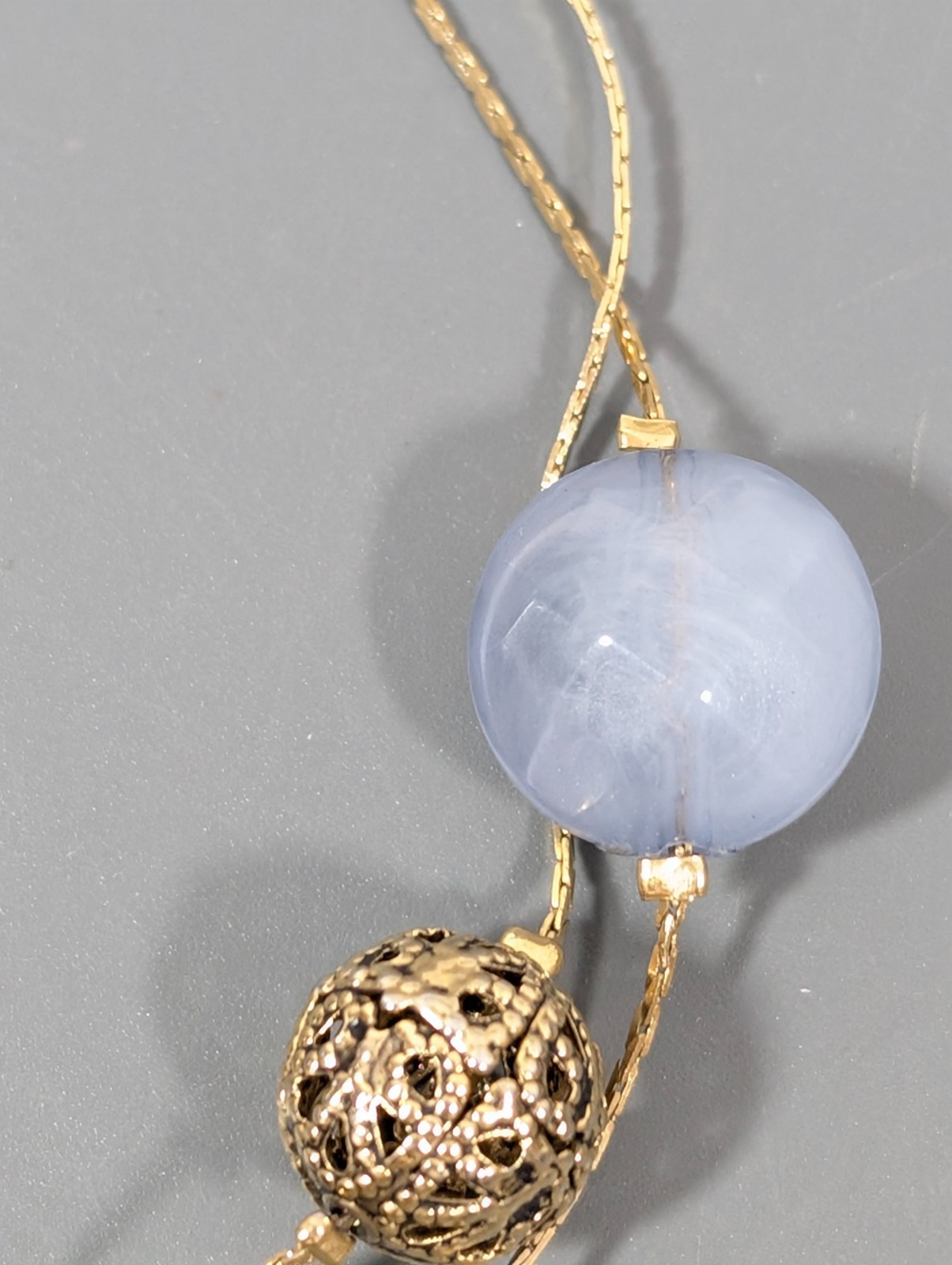 Coastal Chic Blue Gold Tone Filigree Ball Double Chain Bracelet 9 in