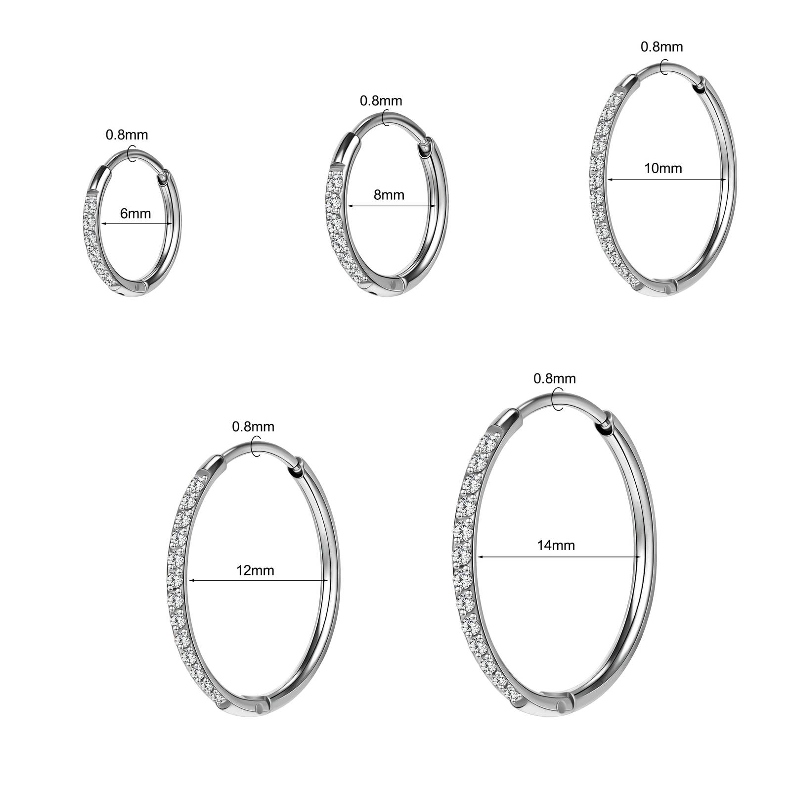 16G Stainless Steel Hoop Earrings CZ Hinged Clicker Nose Rings Helix Piericng