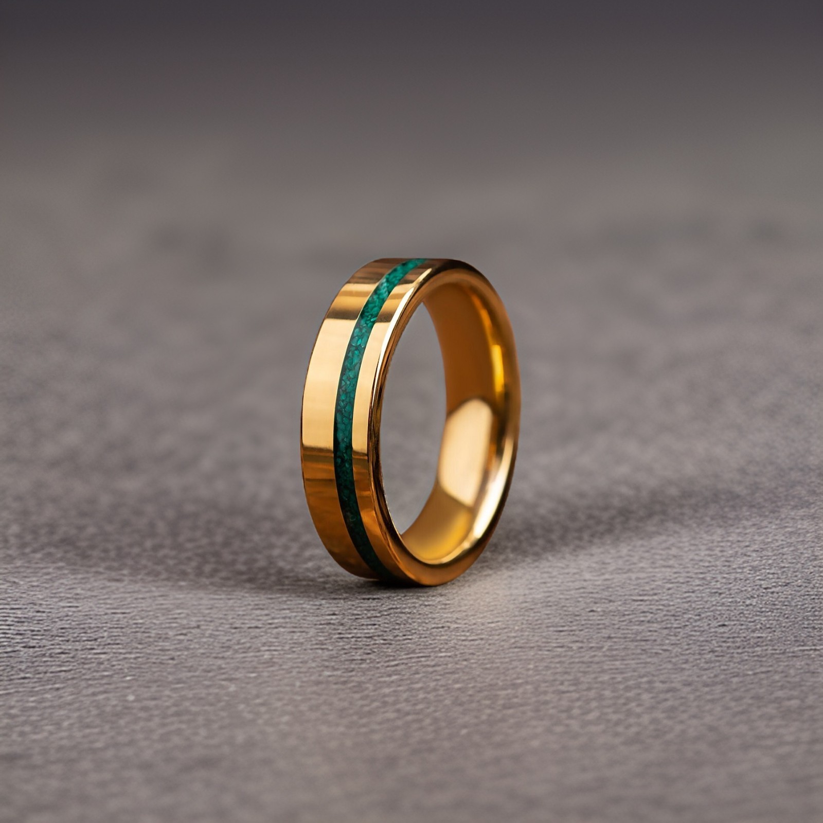 925 Sterling Silver Adorned with Green Malachite Band Ring
