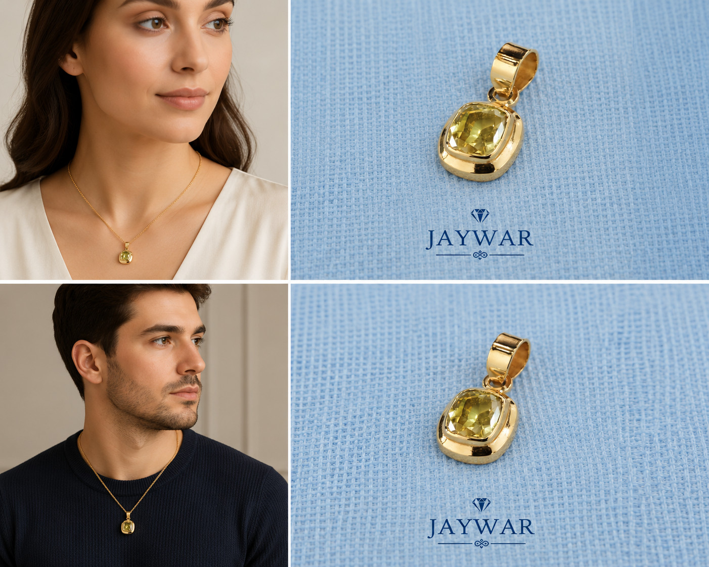 JAYWAR Yellow Sapphire Pendant Panchdhatu Silver Plated Unisex Custom Made