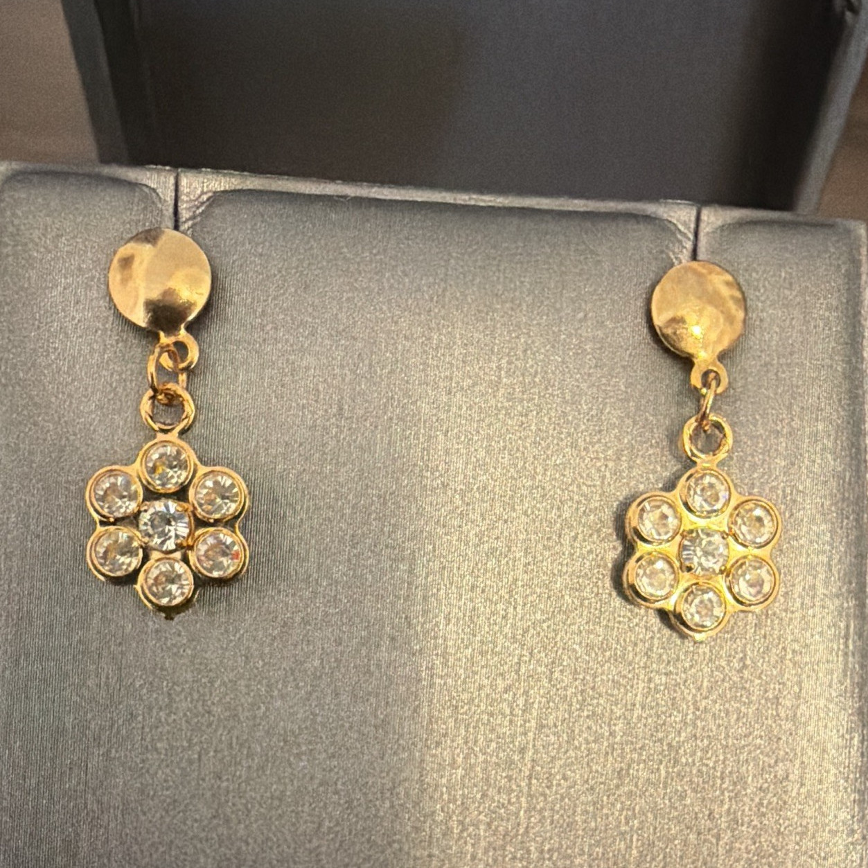Gold filled Round White Simulated Crystal Cluster Flower Clip-On Dangle Earrings