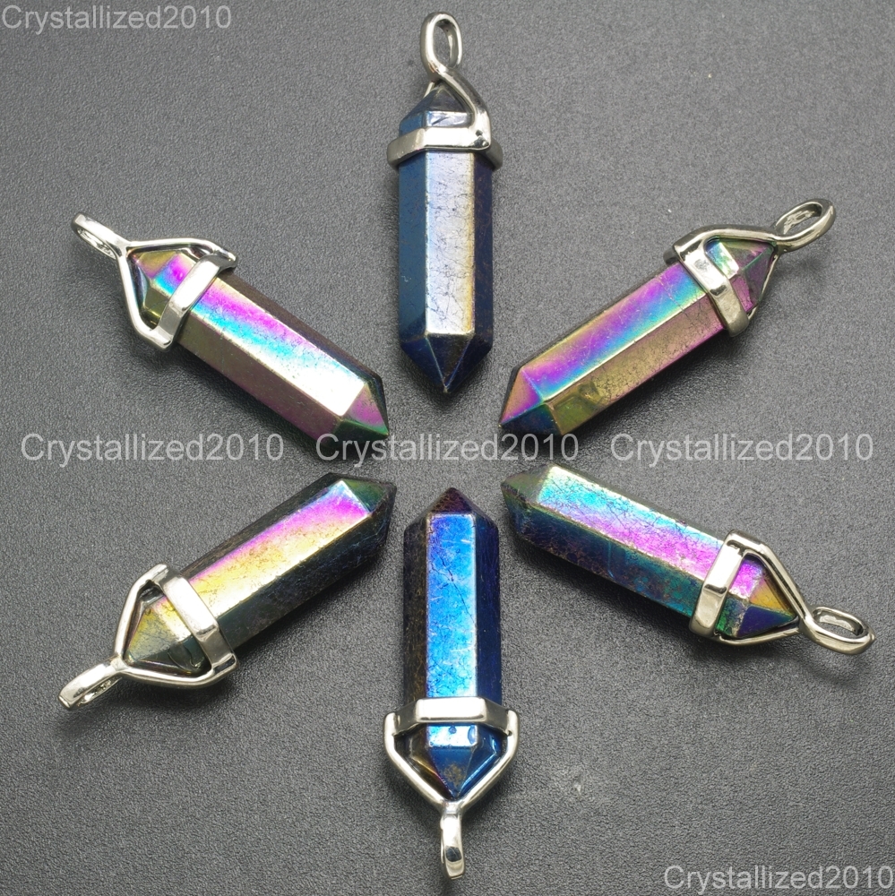 Natural Gemstones Hexagonal Pointed Reiki Chakra Healing Pendant Necklaces Beads
